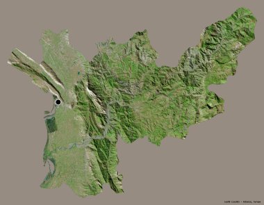 Arnavutluk 'un Lezhe ilçesinin başkenti sağlam bir renk zeminine sahip. Uydu görüntüleri. 3B görüntüleme