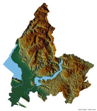 Arnavutluk 'un Şkoder ilçesi, başkenti beyaz arka planda izole edilmiş. Topografik yardım haritası. 3B görüntüleme