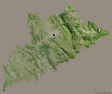 Arnavutluk 'un başkenti Tirane' nin şekli, sağlam bir renk zeminine sahip. Uydu görüntüleri. 3B görüntüleme