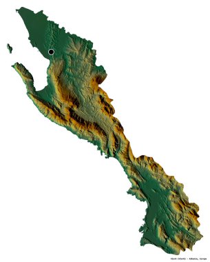 Arnavutluk 'un başkenti Vlore' un beyaz arka planda izole edilmiş hali. Topografik yardım haritası. 3B görüntüleme