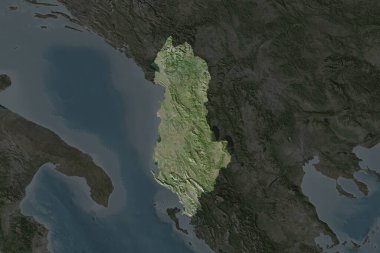 Arnavutluk 'un şekli, komşu bölgelerin doygunluğunun azalmasıyla ayrıldı. Uydu görüntüleri. 3B görüntüleme