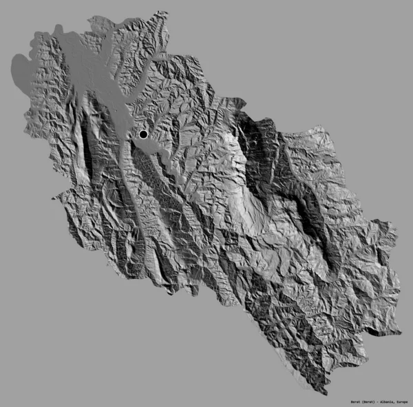 アルバニアの郡Beratの形で その首都はしっかりとした色の背景に隔離されています 標高マップ 3Dレンダリング — ストック写真
