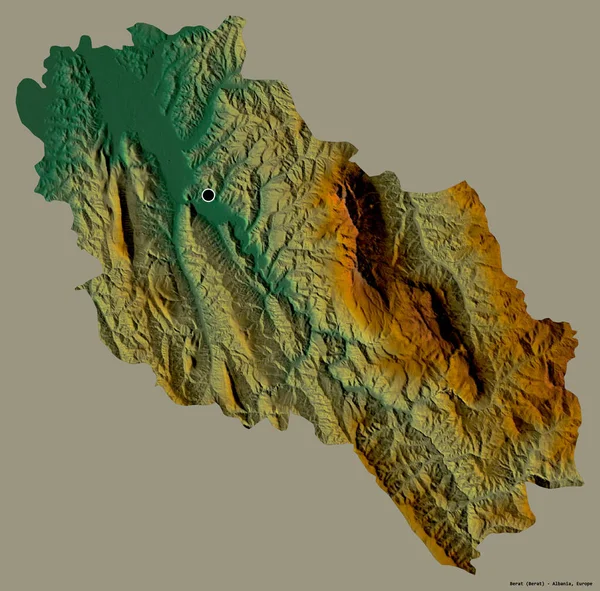 Форма Берата Графства Албания Столицей Изолированной Сплошном Цветном Фоне Топографическая — стоковое фото