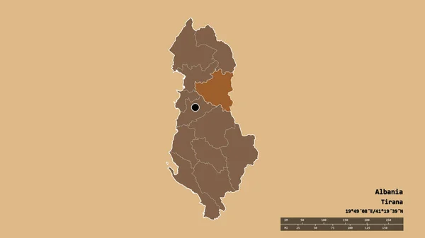 Forme Désaturée Albanie Avec Capitale Principale Division Régionale Région Séparée — Photo