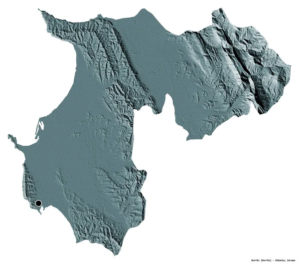 Форма Дурреса Графства Албания Столицей Изолированной Белом Фоне Цветная Карта — стоковое фото