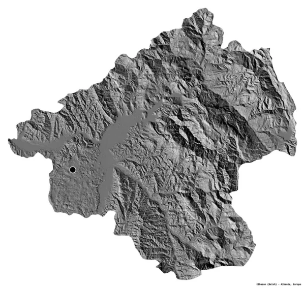 Forme Elbasan Comté Albanie Avec Capitale Isolée Sur Fond Blanc — Photo