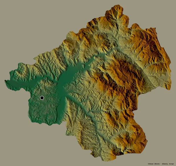 アルバニアの郡エルバサンの形で その首都はしっかりとした色の背景に孤立しています 地形図 3Dレンダリング — ストック写真