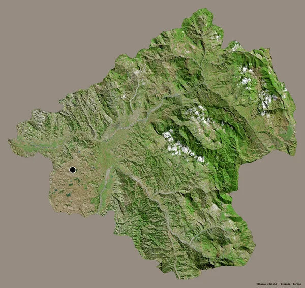 アルバニアの郡エルバサンの形で その首都はしっかりとした色の背景に孤立しています 衛星画像 3Dレンダリング — ストック写真