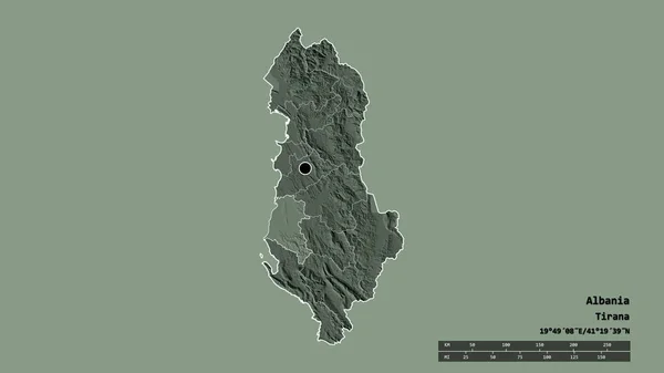 알바니아의 형태는 수도이자 분단과 지역으로 구성되어 있었다 라벨이요 지형도 렌더링 — 스톡 사진