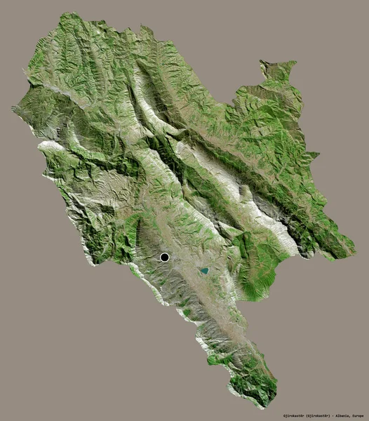 Gjirokaster的形状 阿尔巴尼亚县 其首都隔离在一个坚实的色彩背景 卫星图像 3D渲染 — 图库照片