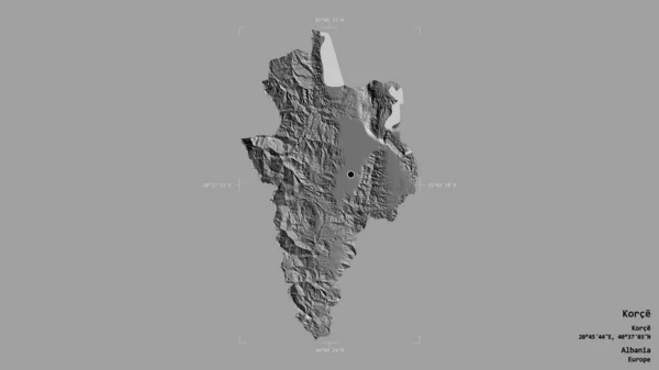 阿尔巴尼亚科尔察县的一个地区 在一个地理参照框的坚实背景下被隔离 Bilevel高程图 3D渲染 — 图库照片