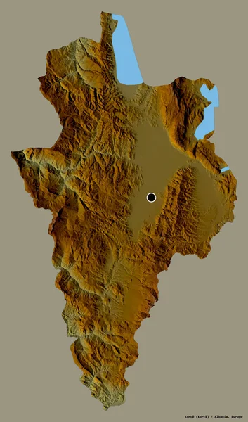 Форма Корце Графства Албания Столицей Изолированы Прочном Цветном Фоне Топографическая — стоковое фото