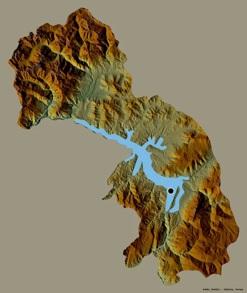 Albánia Megyéjében Kukes Megyében Fővárosát Szilárd Színnel Elszigetelve Topográfiai Domborzati — Stock Fotó