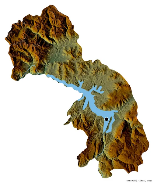 Arnavutluk 'un başkenti Kukes' in beyaz arka planda izole edilmiş hali. Topografik yardım haritası. 3B görüntüleme