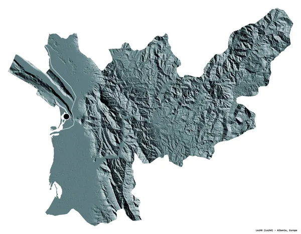 Forma Lezhe Județul Albania Capitala Izolată Fundal Alb Harta Altitudine — Fotografie, imagine de stoc