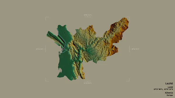 阿尔巴尼亚县莱哲县的一个地区 在一个地理参考方块中被隔离在坚实的背景下 地形浮雕图 3D渲染 — 图库照片
