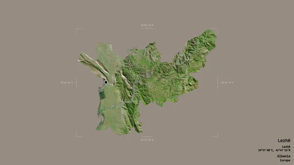 アルバニアの郡Lezheの領域は 洗練された境界ボックス内の強固な背景に孤立した ラベル 衛星画像 3Dレンダリング — ストック写真