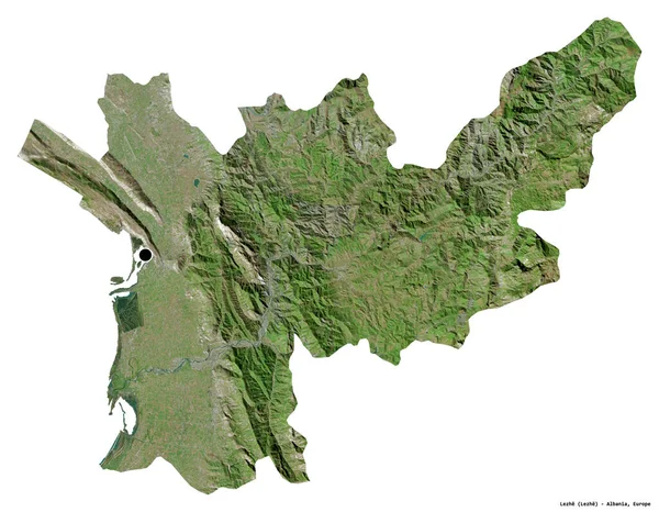Shape Lezhe County Albania Its Capital Isolated White Background Satellite — Stock Photo, Image