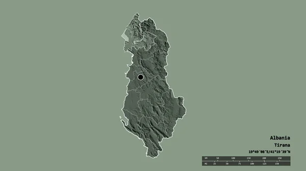 主要な地域部門と分離ショコダー地域とアルバニアの荒廃した形 ラベル 色の標高マップ 3Dレンダリング — ストック写真