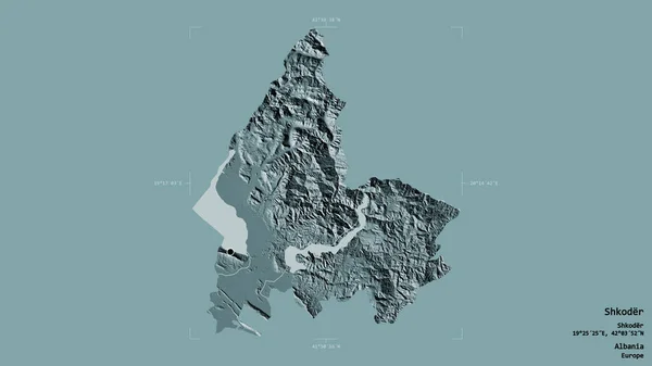 阿尔巴尼亚县Shkoder的一个地区 在一个地理参照框的坚实背景下被隔离 彩色高程图 3D渲染 — 图库照片