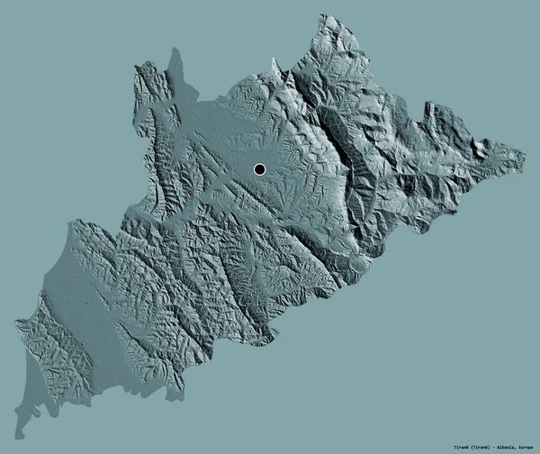 アルバニアの郡ティランの形で その首都はしっかりとした色の背景に隔離されています 色の標高マップ 3Dレンダリング — ストック写真
