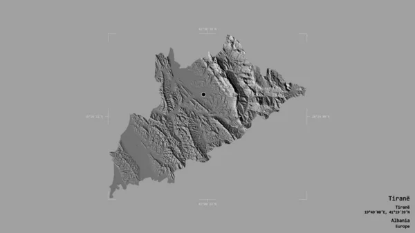 阿尔巴尼亚地拉那的一个地区 在一个地理参考方块中被隔离在坚实的背景下 Bilevel高程图 3D渲染 — 图库照片