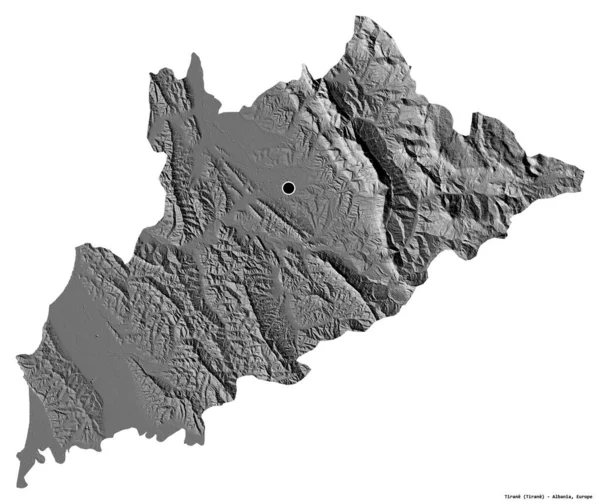 Σχήμα Τιράνε Επαρχία Της Αλβανίας Πρωτεύουσα Απομονωμένη Λευκό Φόντο Υψόμετρο — Φωτογραφία Αρχείου