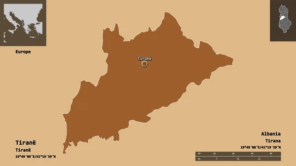 Shape Tirane Kreis Albanien Und Seine Hauptstadt Entfernungsskala Vorschau Und — Stockfoto