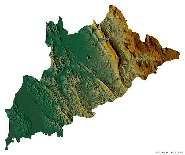 アルバニアの郡ティレーンの形で その首都は白い背景に孤立している 地形図 3Dレンダリング — ストック写真