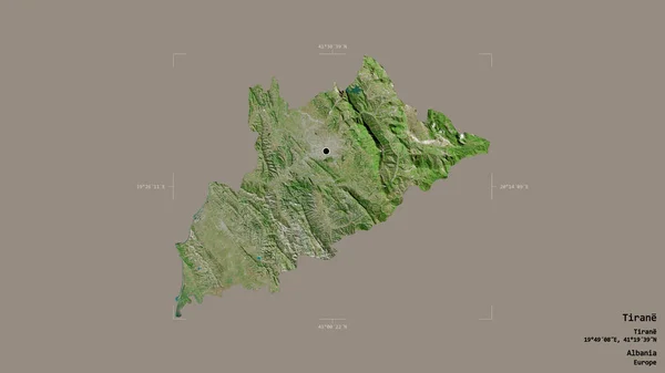 阿尔巴尼亚地拉那的一个地区 在一个地理参考方块中被隔离在坚实的背景下 卫星图像 3D渲染 — 图库照片