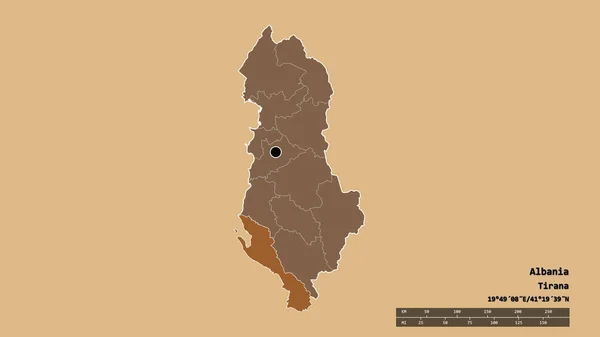 Обесцвеченная Форма Албании Столицей Главным Региональным Разделением Отделенной Территорией Влора — стоковое фото