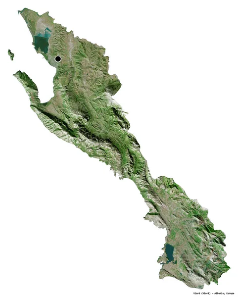 阿尔巴尼亚Vlore县的形状 其首府因白色背景而孤立 卫星图像 3D渲染 — 图库照片