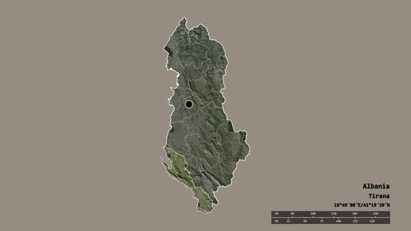 主要な地域部門と分離されたヴォロア地域とアルバニアの荒廃した形 ラベル 衛星画像 3Dレンダリング — ストック写真