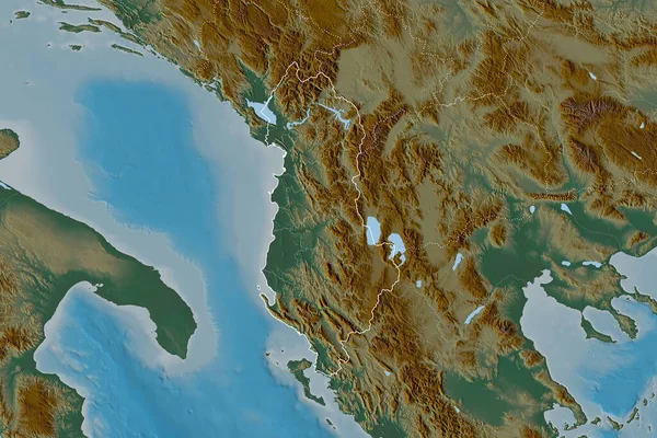 Área Extendida Albania Con Contorno País Fronteras Internacionales Regionales Mapa —  Fotos de Stock