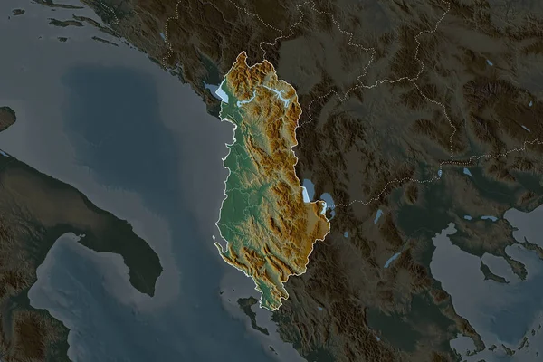 Forme Albanie Séparée Par Désaturation Des Zones Voisines Frontières Carte — Photo