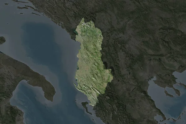 Kształt Albanii Oddzielony Desaturacją Sąsiednich Obszarów Zdjęcia Satelitarne Renderowanie — Zdjęcie stockowe