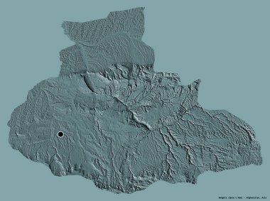 Afganistan 'ın Bedir Bölgesi' nin başkenti, koyu renk arka planda izole edilmiştir. Renkli yükseklik haritası. 3B görüntüleme