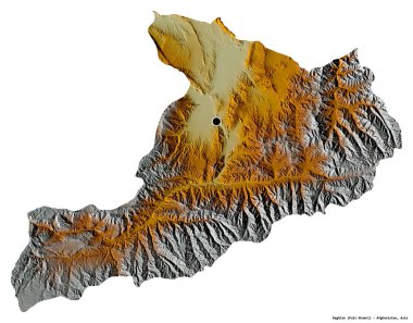 Afganistan 'ın başkenti beyaz arka planda izole edilmiş, Baghlan' ın şekli. Topografik yardım haritası. 3B görüntüleme