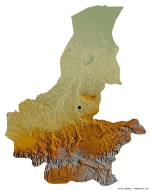 Afganistan 'ın başkenti beyaz arka planda izole edilmiş Faryab' ın şekli. Topografik yardım haritası. 3B görüntüleme