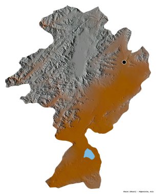 Afganistan 'ın Ghazni bölgesi, başkenti beyaz arka planda izole edilmiş. Topografik yardım haritası. 3B görüntüleme