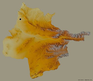 Herat 'ın şekli, Afganistan eyaleti, başkenti katı bir renk arkaplanı ile izole edilmiş. Topografik yardım haritası. 3B görüntüleme
