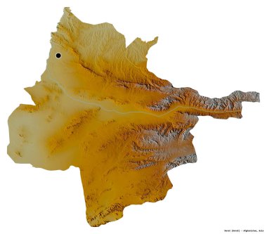 Afganistan 'ın Herat eyaleti, başkenti beyaz arka planda izole edilmiş. Topografik yardım haritası. 3B görüntüleme