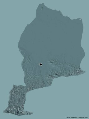 Afganistan 'ın Jowzjan eyaleti, başkenti katı renk arkaplanı ile izole edilmiştir. Renkli yükseklik haritası. 3B görüntüleme