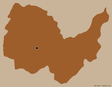 Afganistan 'ın Afganistan eyaleti Kabil' in şekli. Başkenti koyu renk arka planda izole edilmiş. Desenli dokuların bileşimi. 3B görüntüleme