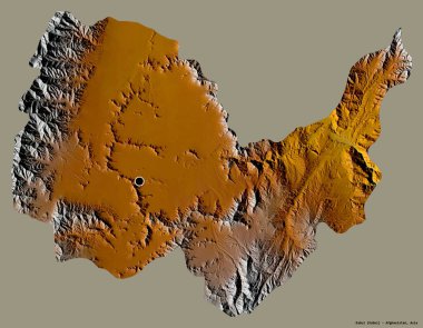 Afganistan 'ın Afganistan eyaleti Kabil' in şekli. Başkenti koyu renk arka planda izole edilmiş. Topografik yardım haritası. 3B görüntüleme