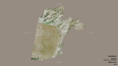 Kandahar bölgesi, Afganistan vilayeti, jeoreferatlı bir sınır kutusunda sağlam bir arka planda izole edilmiş. Etiketler. Uydu görüntüleri. 3B görüntüleme