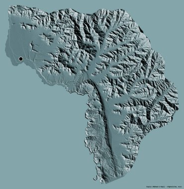 Kapisa 'nın şekli, Afganistan eyaleti, başkenti katı bir renk arkaplanı ile izole edilmiş. Renkli yükseklik haritası. 3B görüntüleme