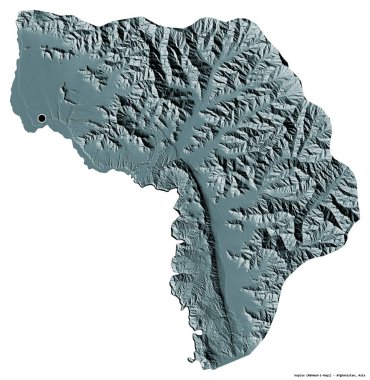 Kapisa 'nın şekli, Afganistan eyaleti, başkenti beyaz arka planda izole edilmiş. Renkli yükseklik haritası. 3B görüntüleme