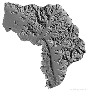 Kapisa 'nın şekli, Afganistan eyaleti, başkenti beyaz arka planda izole edilmiş. Çift seviyeli yükseklik haritası. 3B görüntüleme
