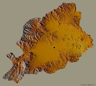 Afganistan 'ın Khost eyaleti, başkenti katı renk arkaplanı ile izole edilmiştir. Topografik yardım haritası. 3B görüntüleme